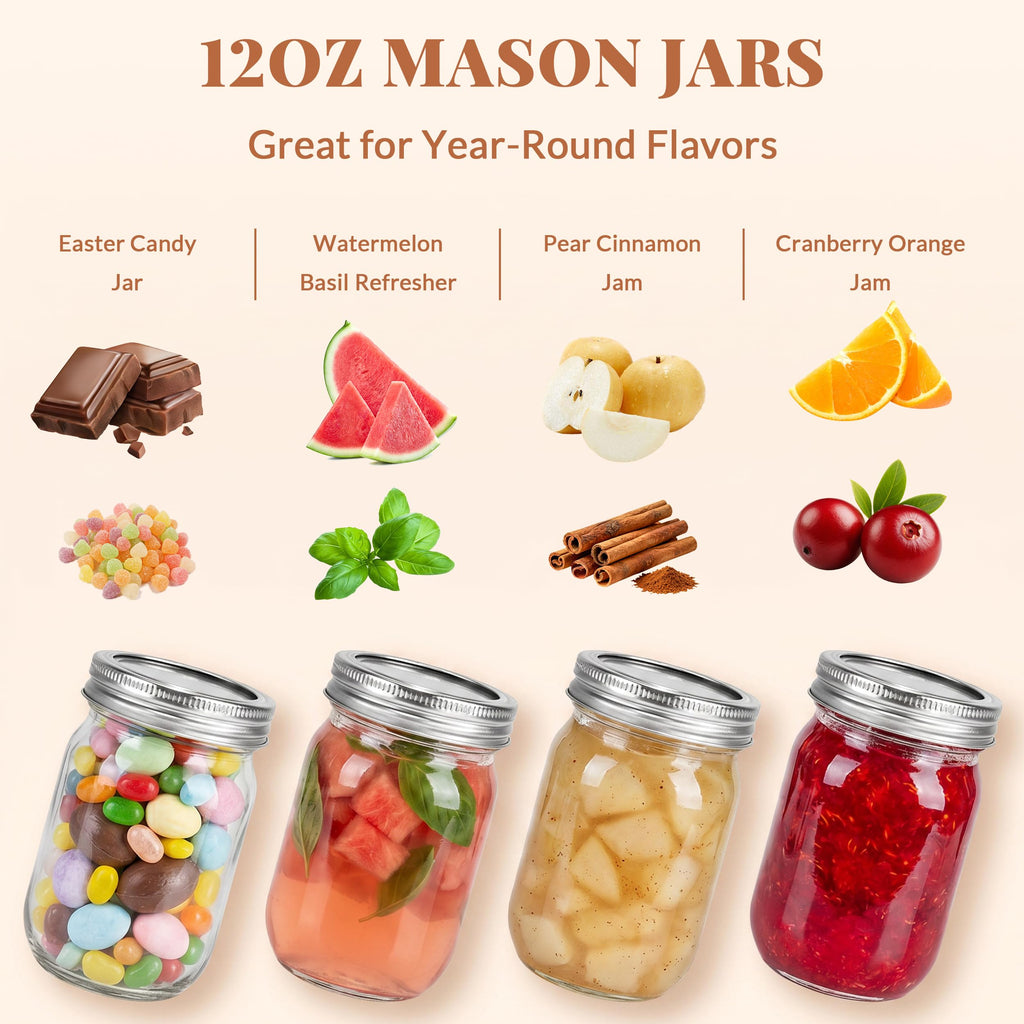 20 Pcs 12oz Glass Mason Jars With Lids K3794