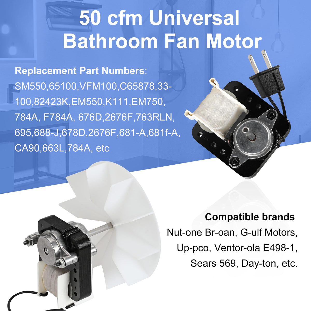 Bathroom Exhaust Fan Motor Replacement Kit 50CFM 120V K124954