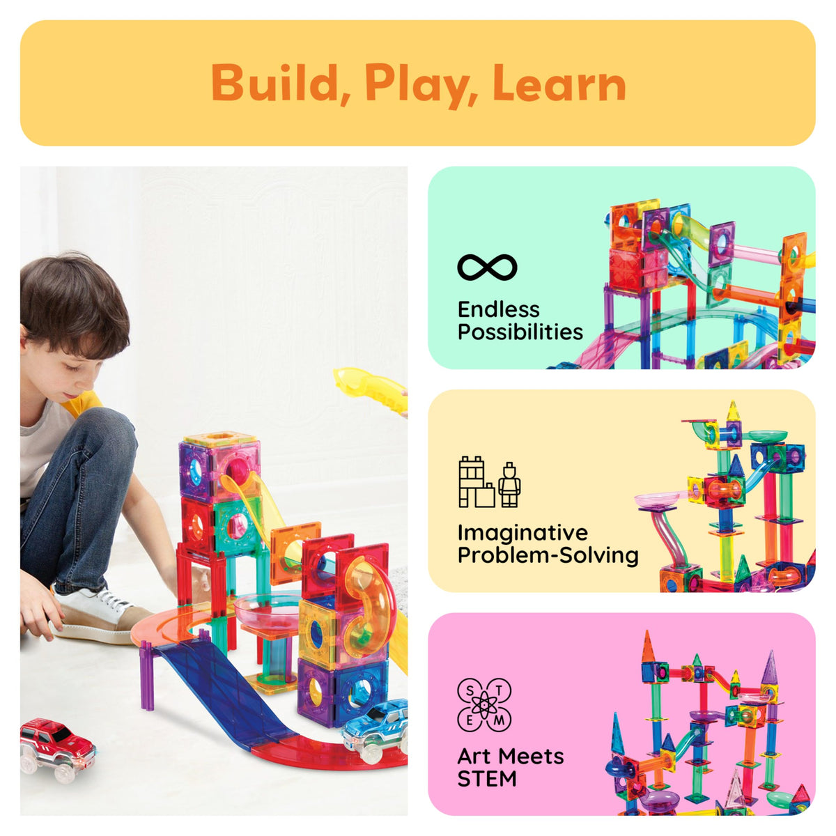 108 Piece Marble Run Race Track Set with LED Cars O961948