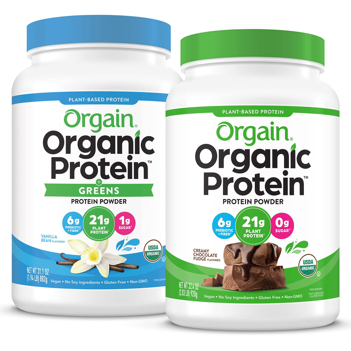 Organic Vegan Protein Powder + Greens, Vanilla Bean, 21g Plant Based Protein, 1.94lb W799493