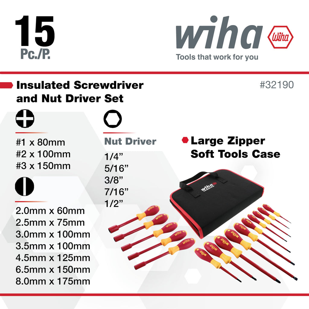 Slotted Phillips Insulated Screwdriver Set 15 Piece F2487