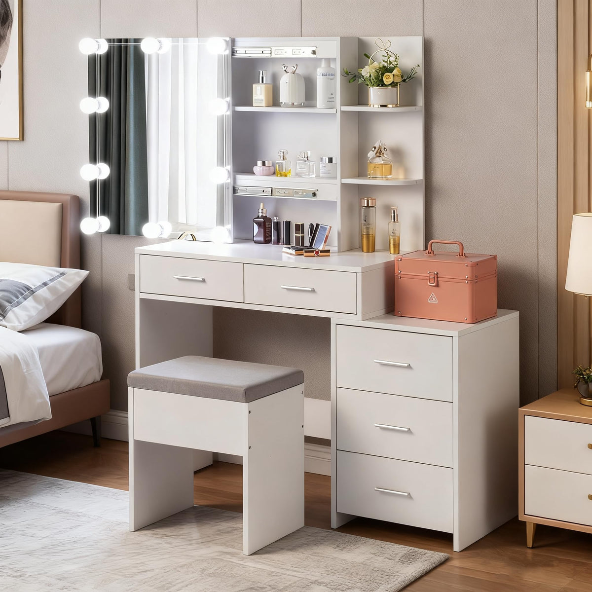 White Vanity Desk with Sliding Mirror U54688