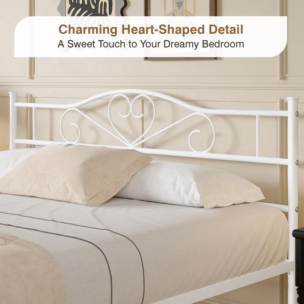 14 Inch Full Size White Metal Platform Bed Frame with Headboard and Footboard S848