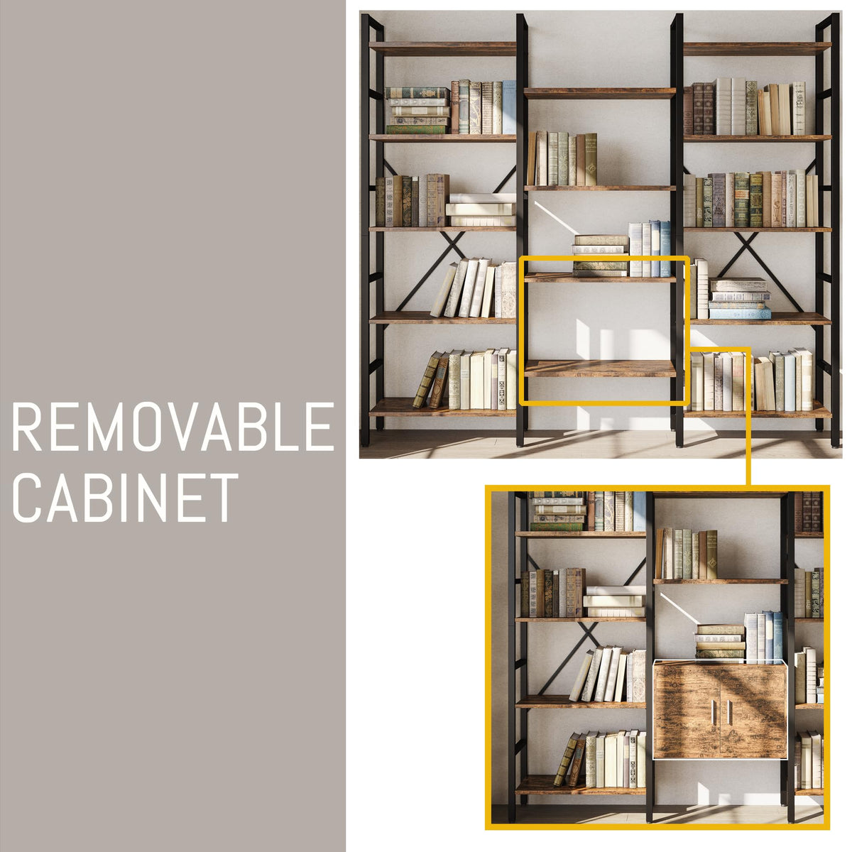 70 x 70" 5 Tier Bookcase with Storage Cabinet Rustic Brown H477588