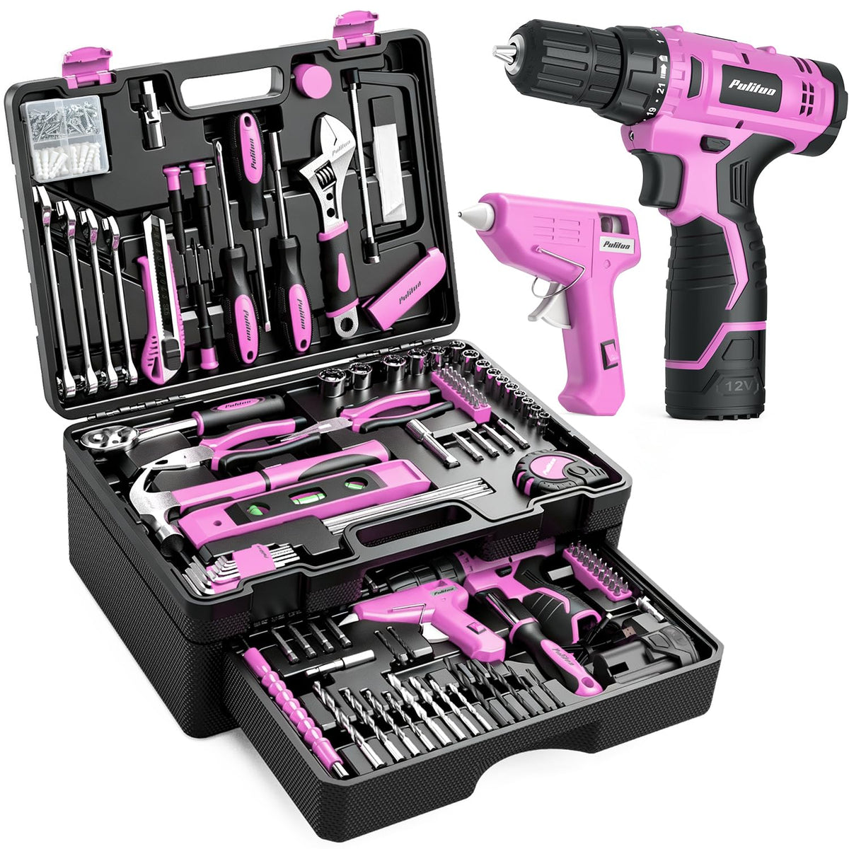 299 Piece Pink Cordless Drill Tool Set with Tool Box L270
