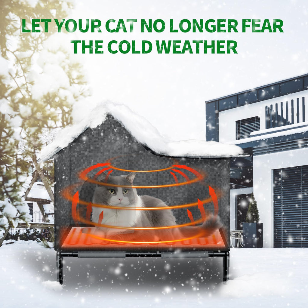 Heated Weatherproof Cat House with Heating Pad F58419