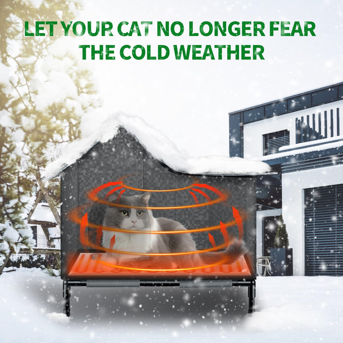 Heated Weatherproof Cat House with Heating Pad F58419