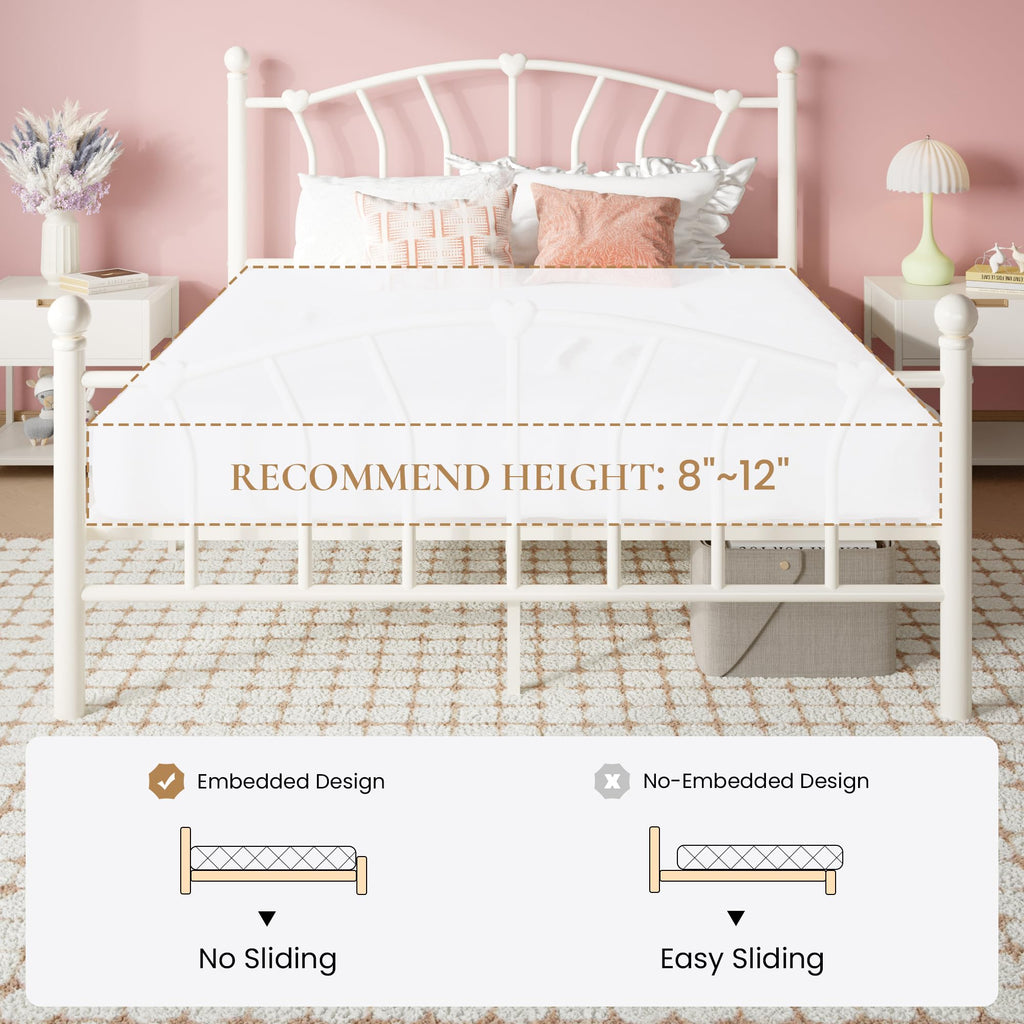 Full Size Cream White Metal Bed Frame G584313