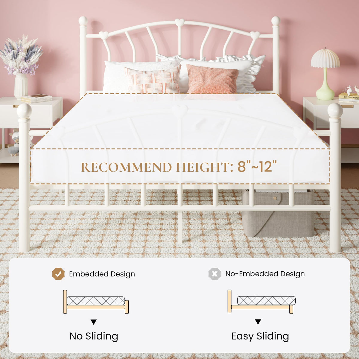 Full Size Cream White Metal Bed Frame G584313