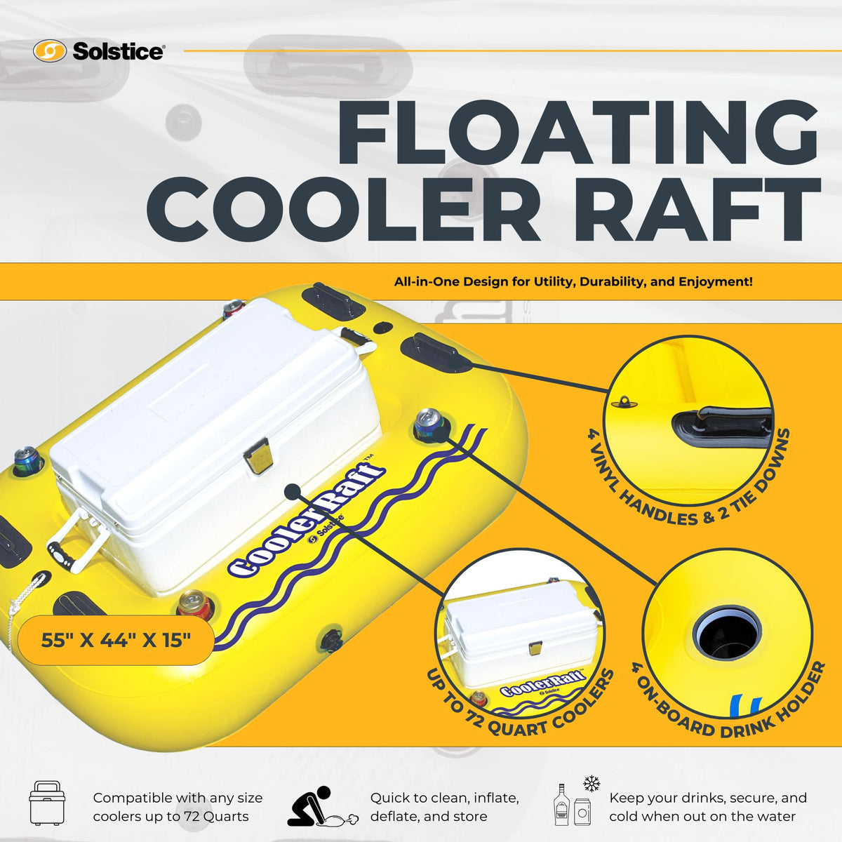 Yellow Inflatable Tube Float with Grab Handles and Cupholders P112