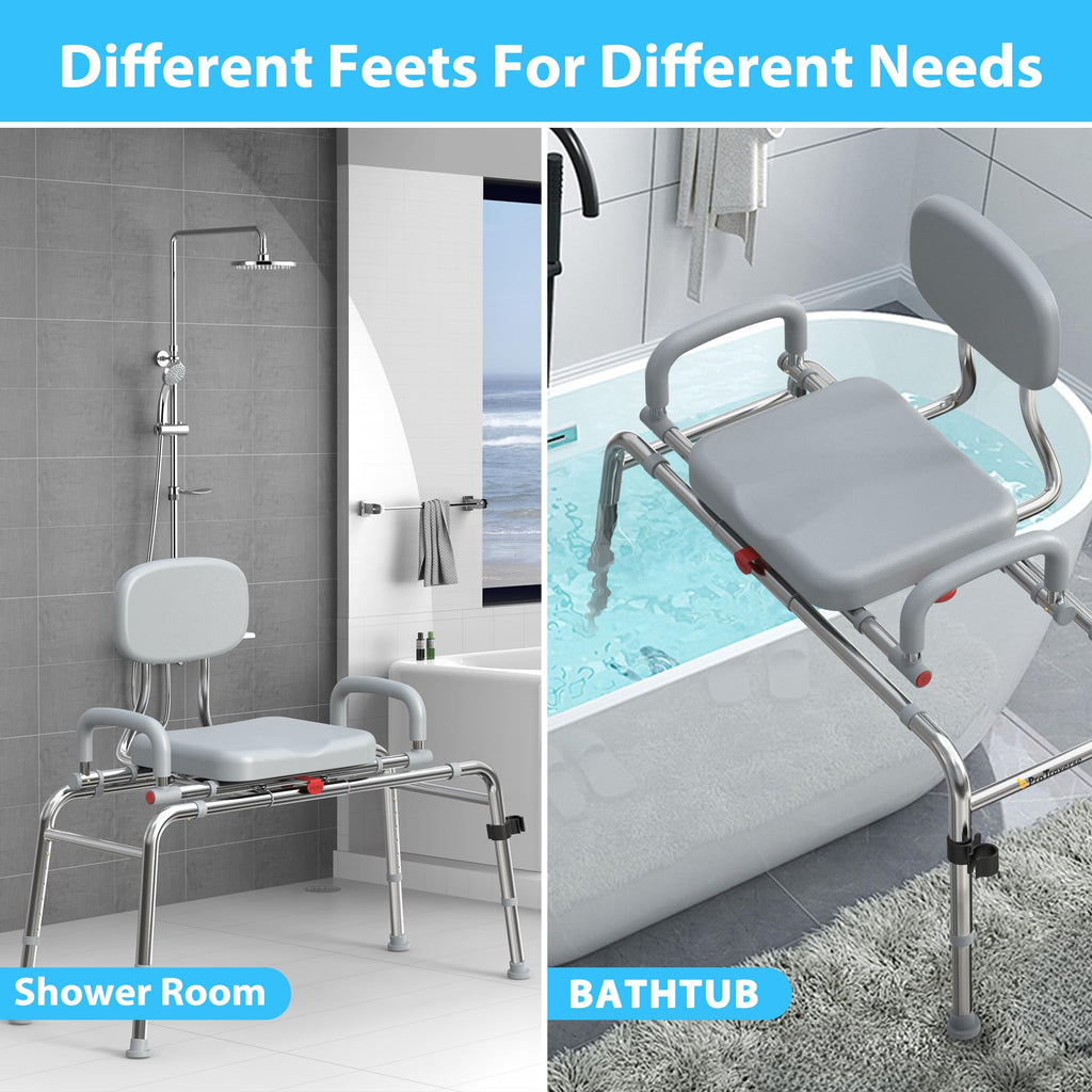 Sliding Shower Chair Tub Transfer Bench with Swivel Seat, 450lbs, Adjustable Height, Gray Q571889