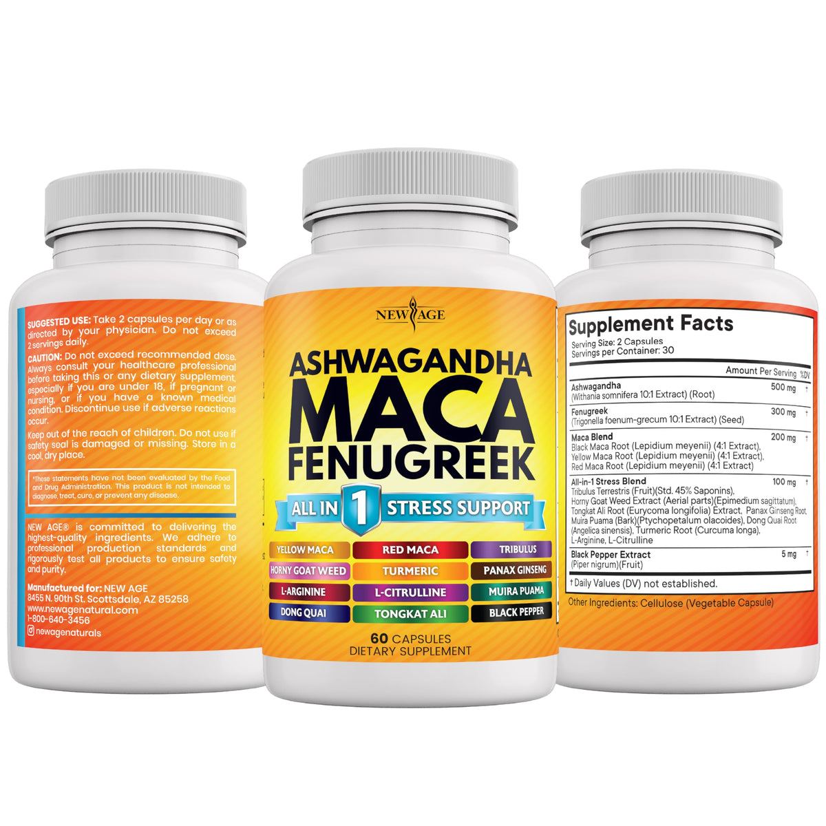Ashwagandha Maca Root Fenugreek Tongkat Ali Ginseng 120 Count Supplement G786
