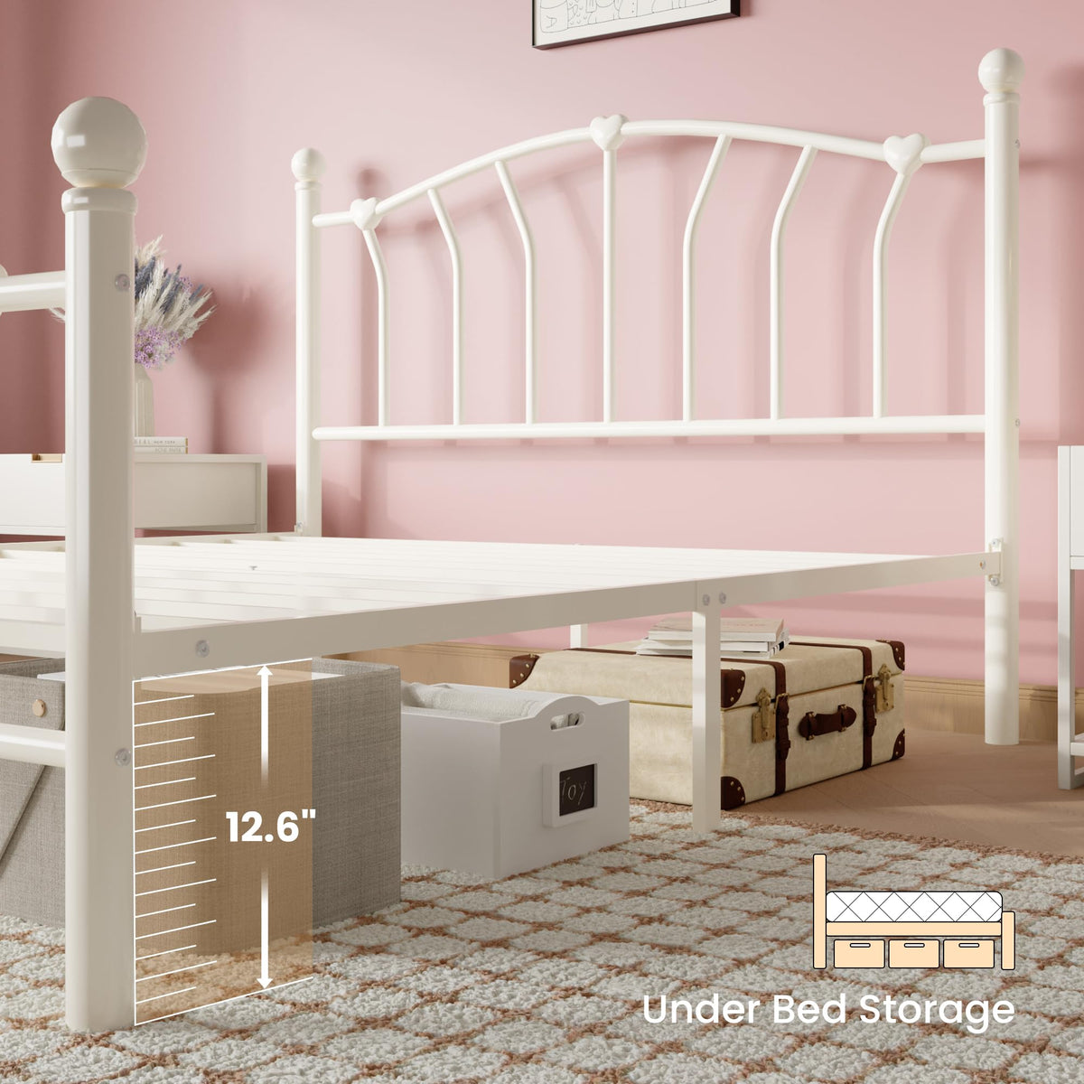 Full Size Cream White Metal Bed Frame G584313