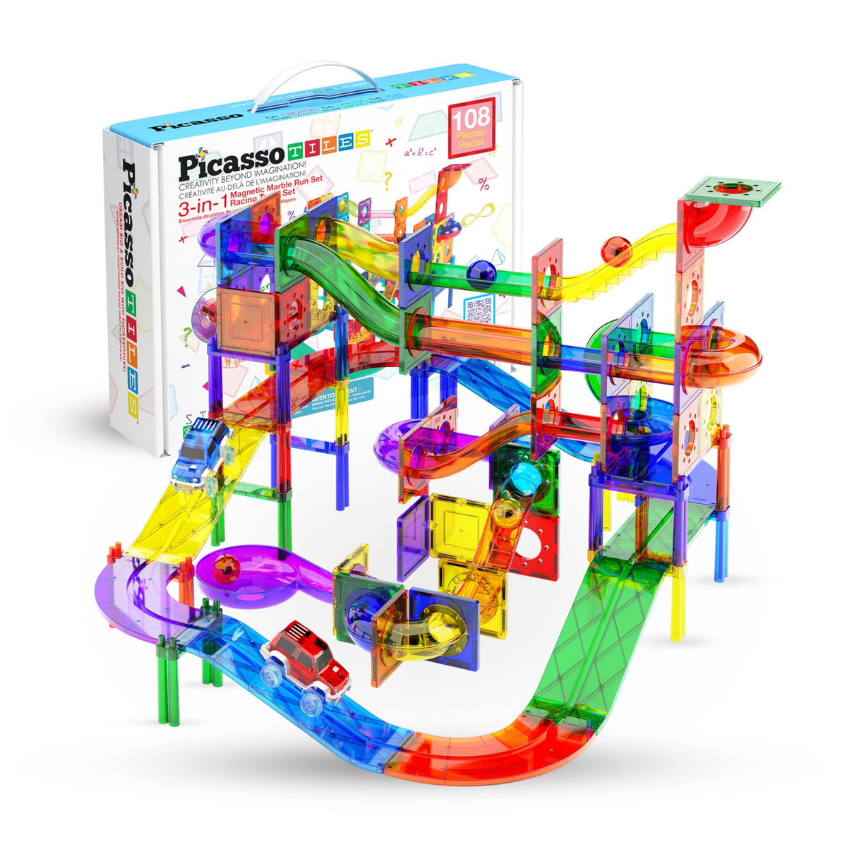 108 Piece Marble Run Race Track Set with LED Cars O961948