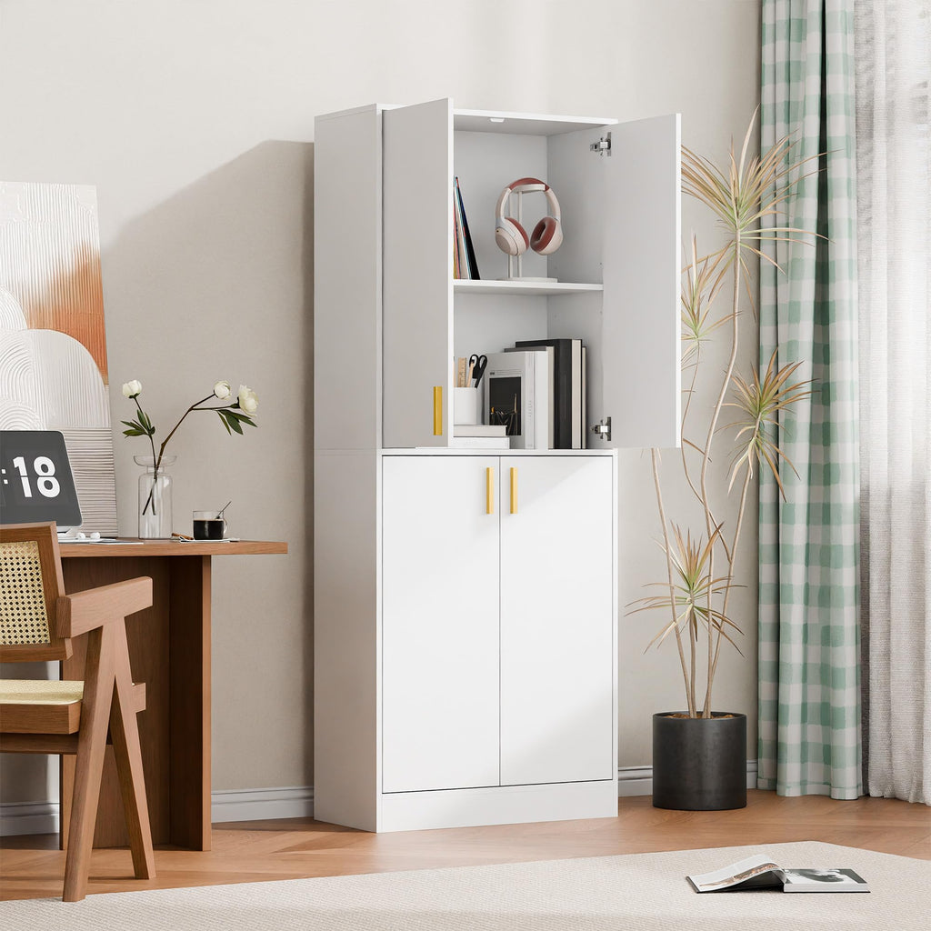 White Wood Storage Cabinet with Doors and Shelves T330