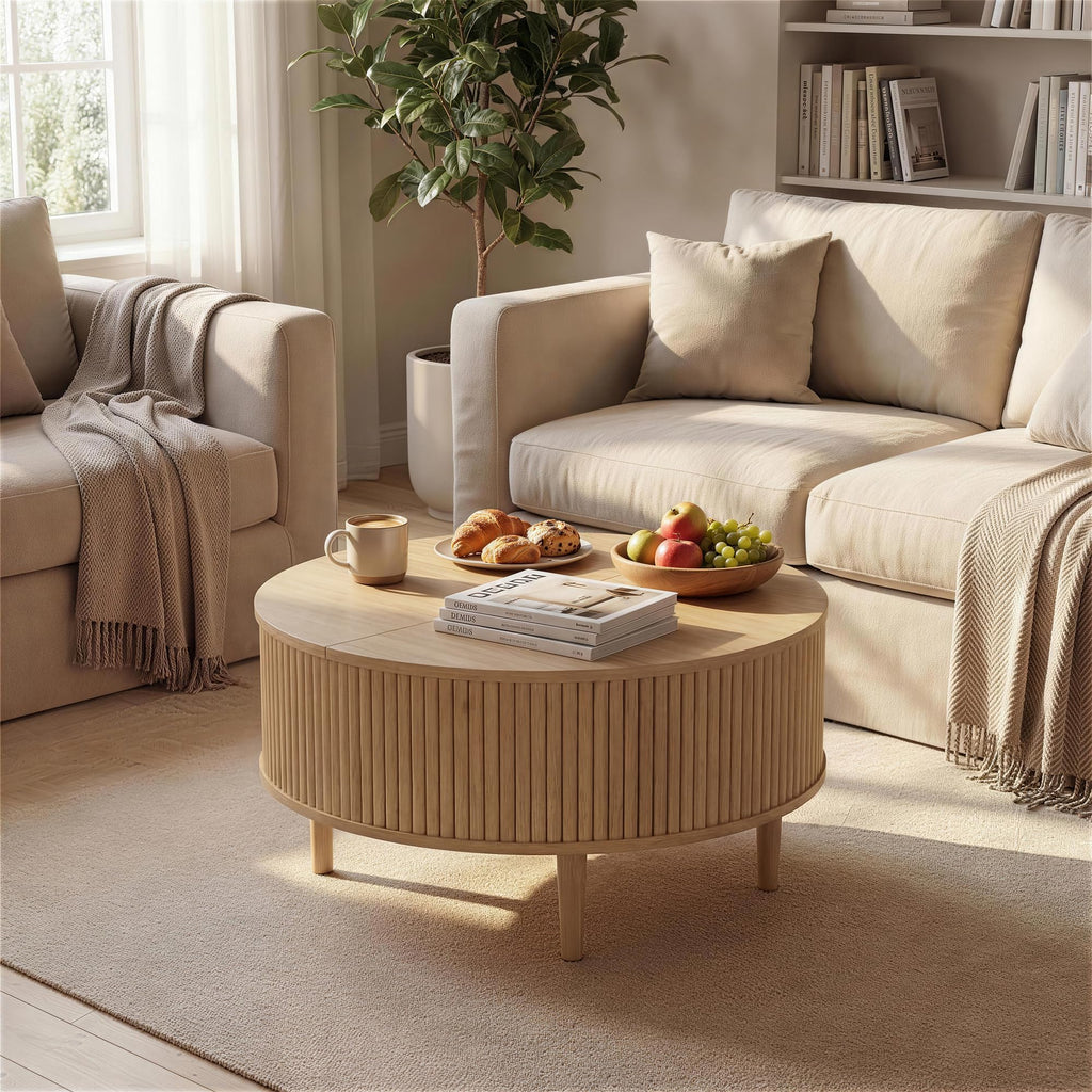 31.5" Round Lifting Top Coffee Table with Storage X1291