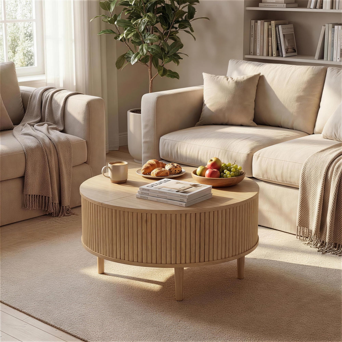 31.5" Round Lifting Top Coffee Table with Storage X1291