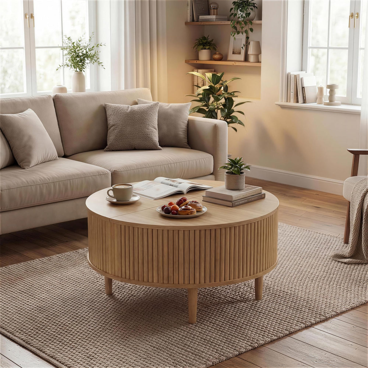 31.5" Round Lifting Top Coffee Table with Storage X1291