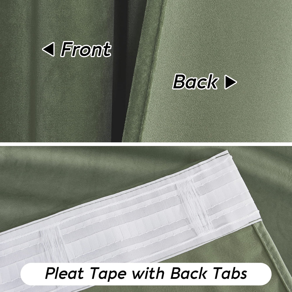 Sage Green Velvet Curtains 96 inches L423