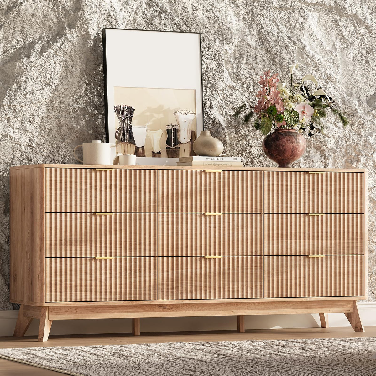 63" Wide Fluted 9 Drawers Oak Dresser P334761