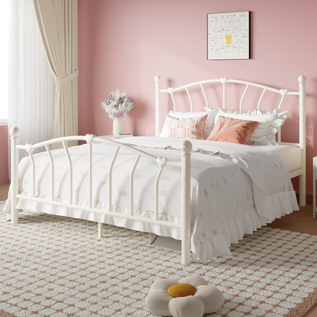 Full Size Cream White Metal Bed Frame G584313
