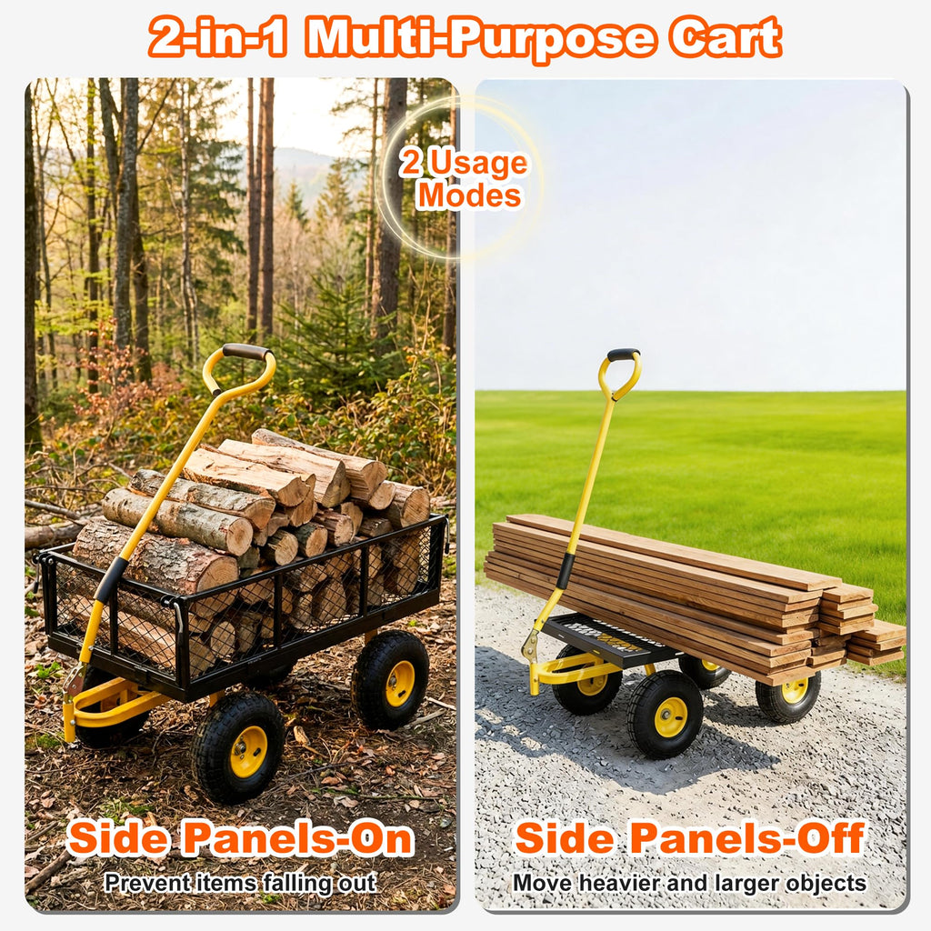 Heavy Duty Steel Garden Cart with Handle & 10" All Terrain Tires Y208