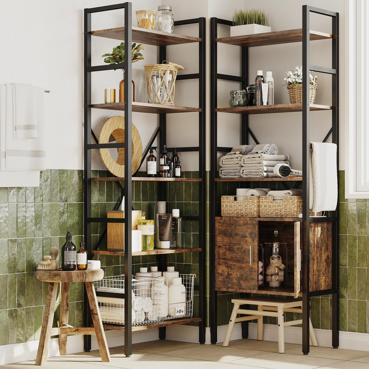 70 x 70" 5 Tier Bookcase with Storage Cabinet Rustic Brown H477588