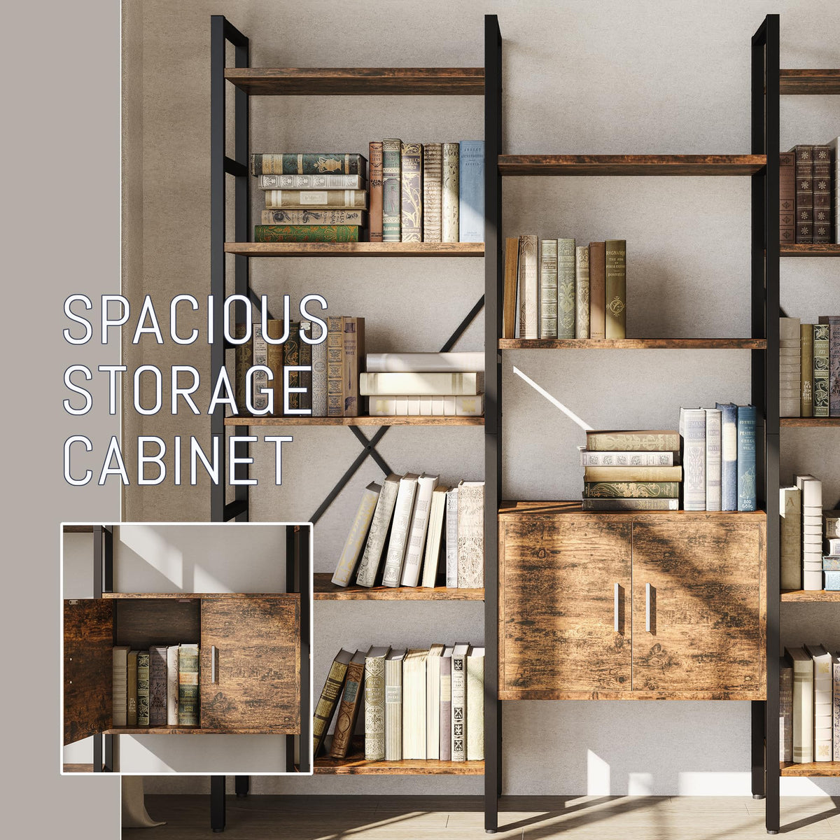 70 x 70" 5 Tier Bookcase with Storage Cabinet Rustic Brown H477588