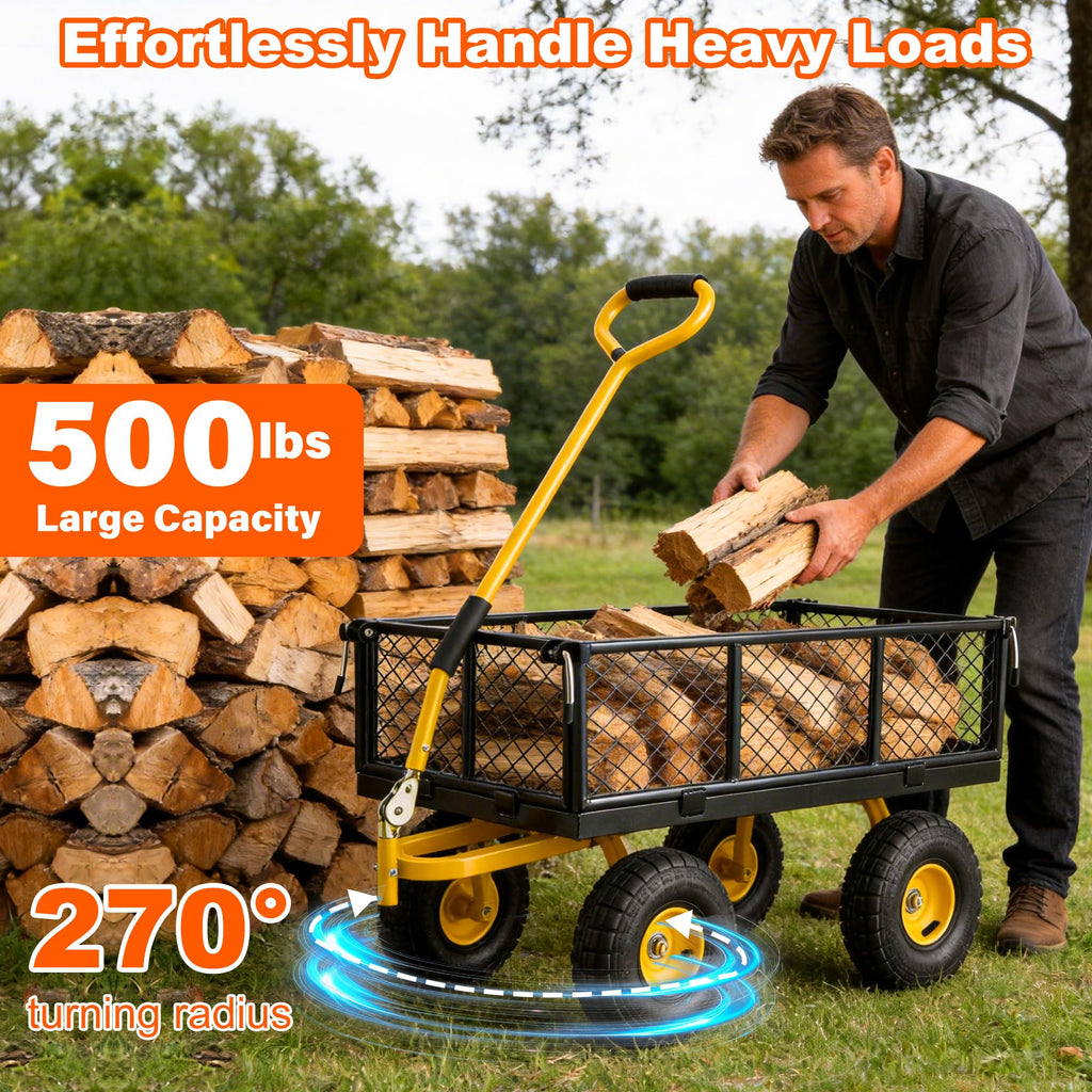 Heavy Duty Steel Garden Cart with Handle & 10" All Terrain Tires Y208
