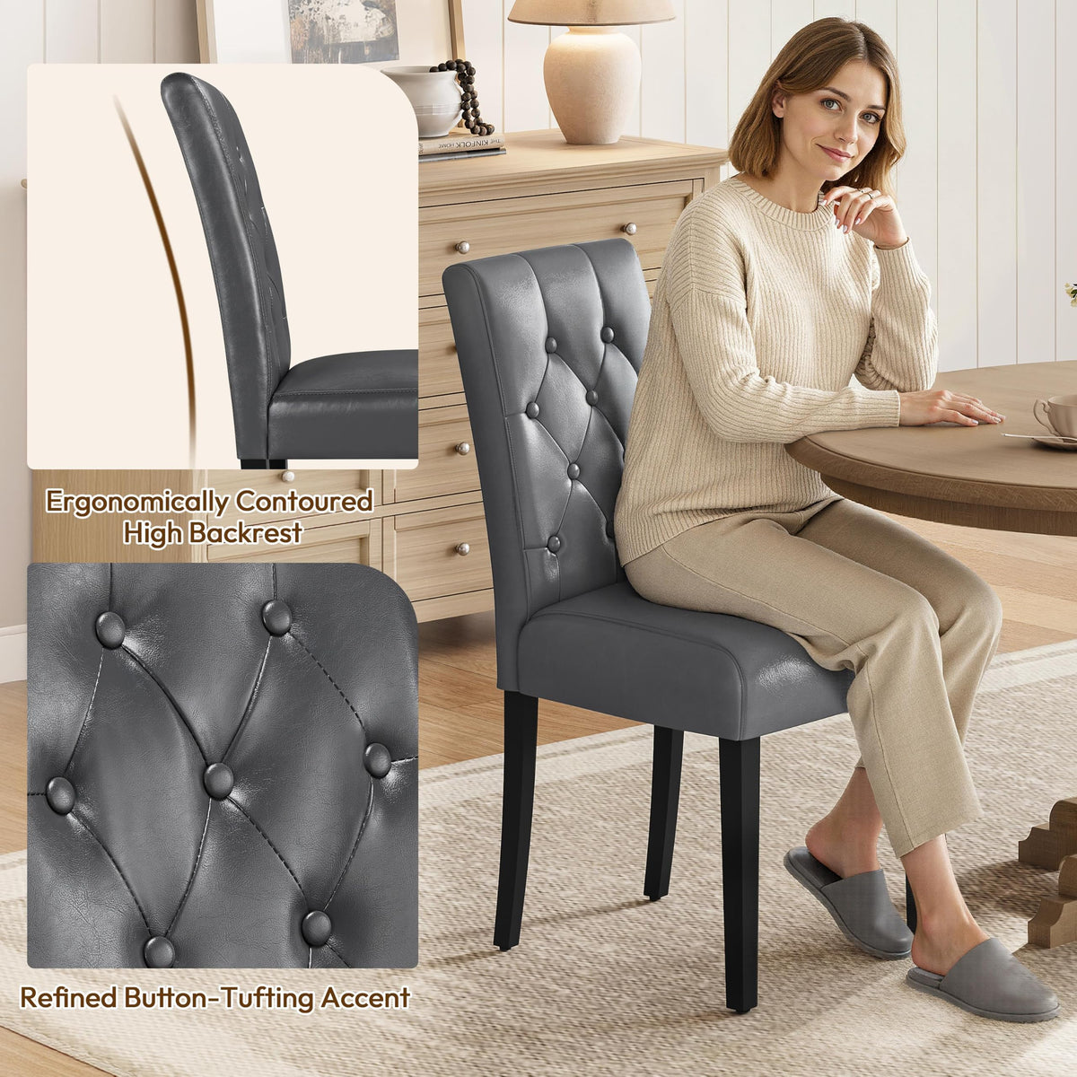 Dining Chairs Set of 2 Tufted Gray A9679