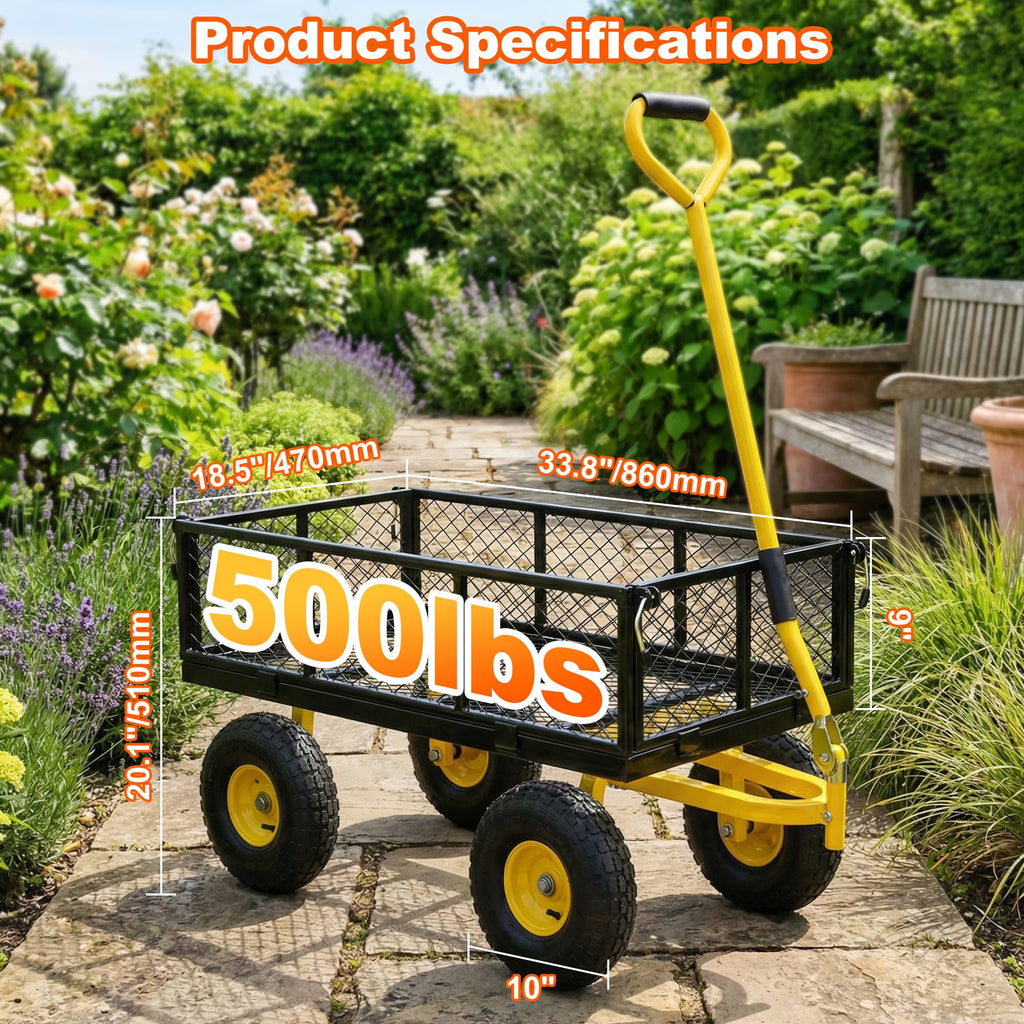 Heavy Duty Steel Garden Cart with Handle & 10" All Terrain Tires Y208