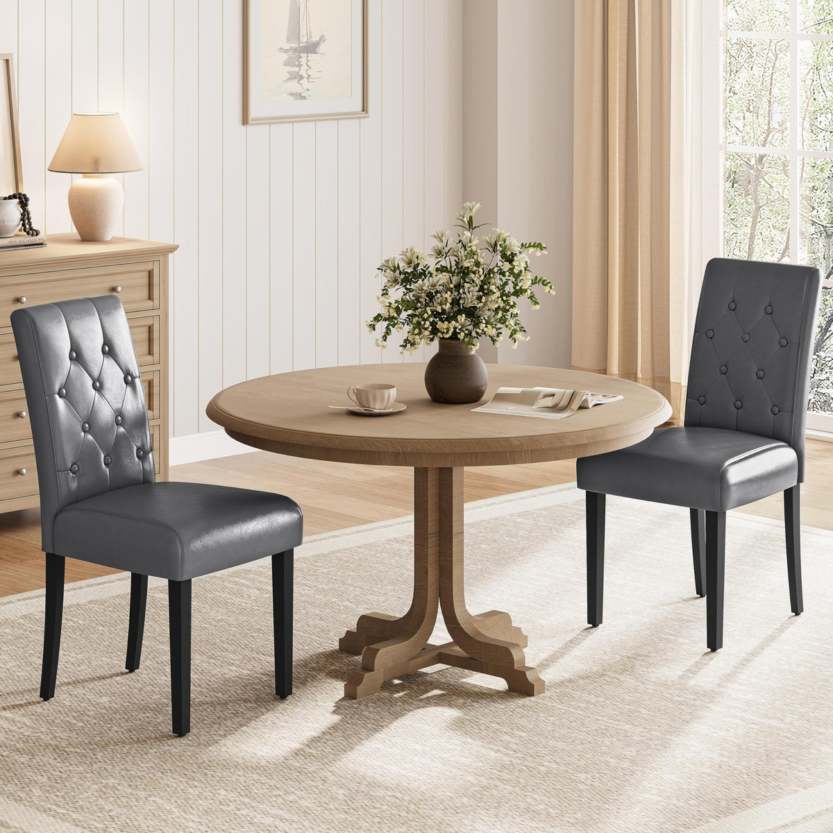Dining Chairs Set of 2 Tufted Gray A9679