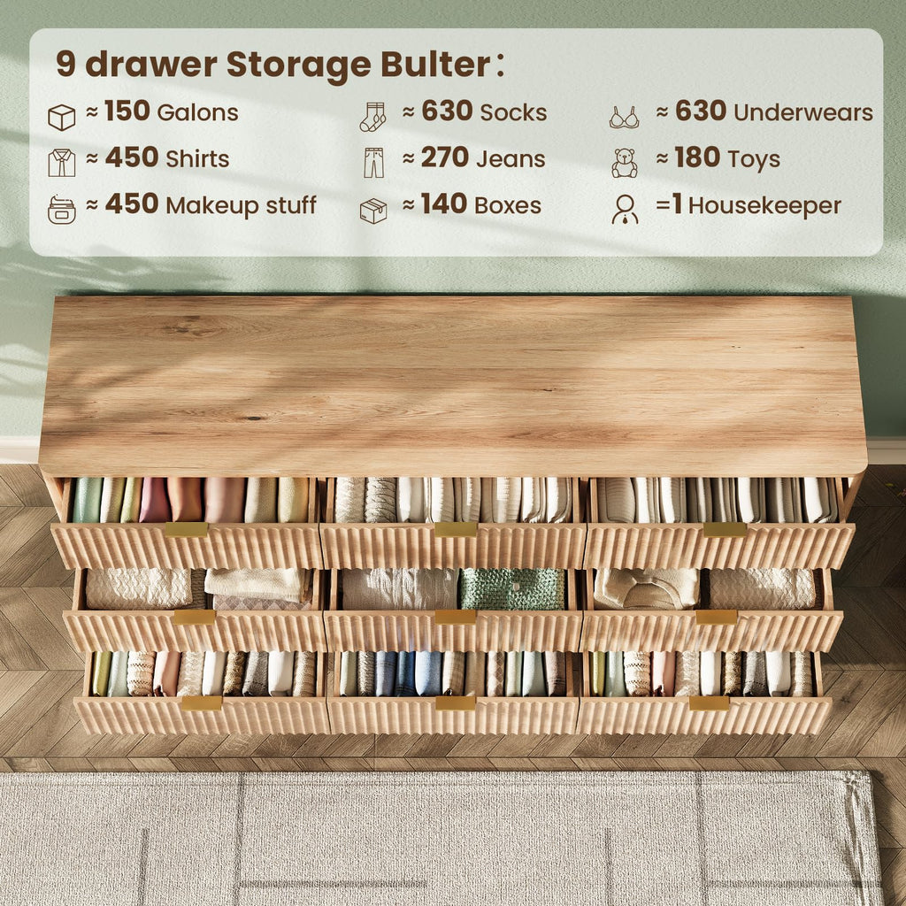 63" Wide Fluted 9 Drawers Oak Dresser P334761