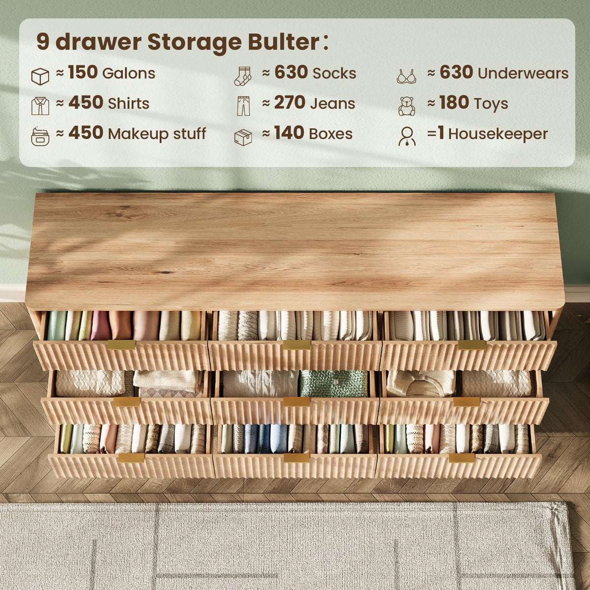 63" Wide Fluted 9 Drawers Oak Dresser P334761