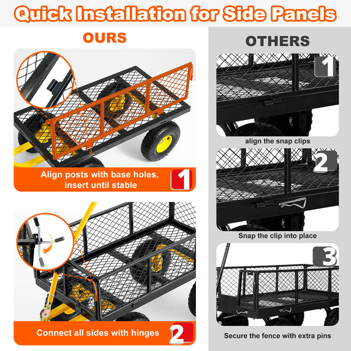Heavy Duty Steel Garden Cart with Handle & 10" All Terrain Tires Y208