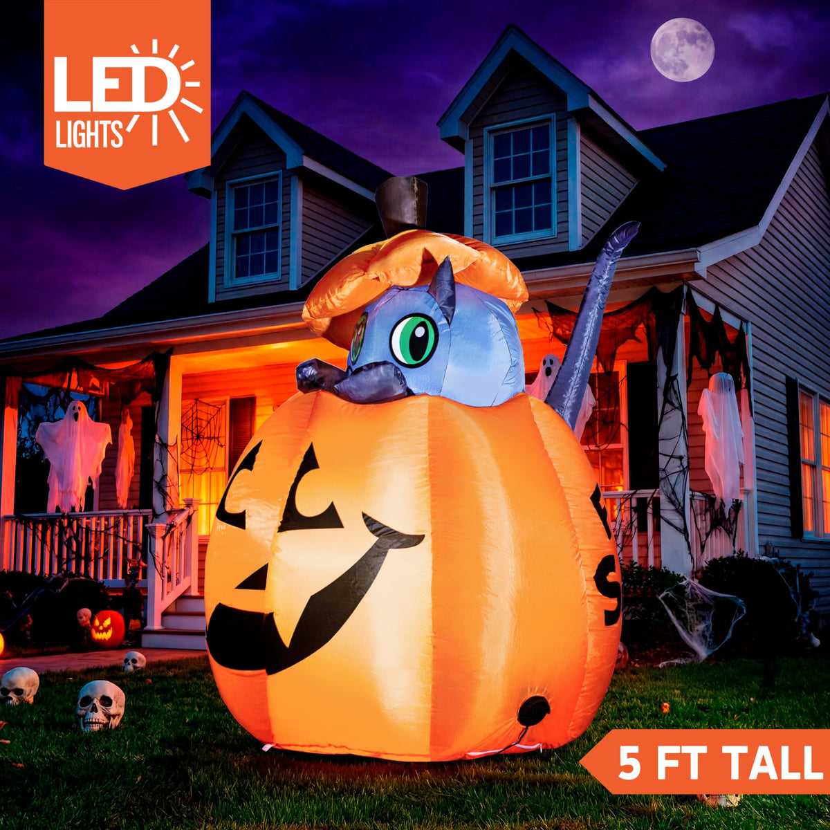 5 FT Animated Pumpkin Inflatable with LEDs G608848